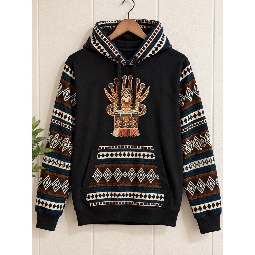 Vigor Peguche Ecuador Embroidered Geometric Hoodie Women's S Andean